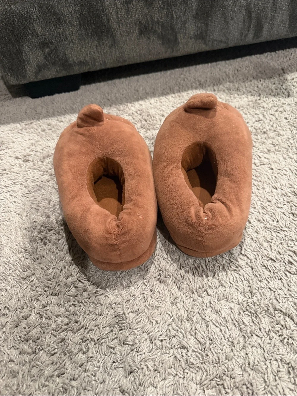 Kids Plush Brown Emoji Footie Slippers - Cozy Poop Face Design